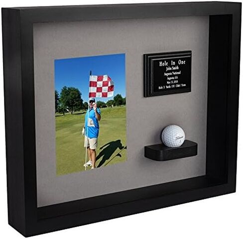 Hole in One Shadowbox and Golf Ball Display Case | Personalized Engraved Plate | Holds Golf Ball and Scorecard or Photo | Vertical Layout | Cherry Finis | Wall Mounted in Saudi Arabia