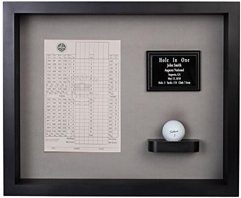 Hole in One Shadowbox and Golf Ball Display Case | Personalized Engraved Plate | Holds Golf Ball and Scorecard or Photo | Vertical Layout | Cherry Finis | Wall Mounted in Saudi Arabia