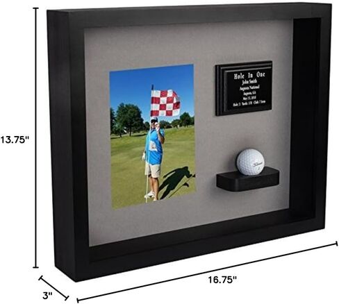 Hole in One Shadowbox and Golf Ball Display Case | Personalized Engraved Plate | Holds Golf Ball and Scorecard or Photo | Vertical Layout | Cherry Finis | Wall Mounted in Saudi Arabia