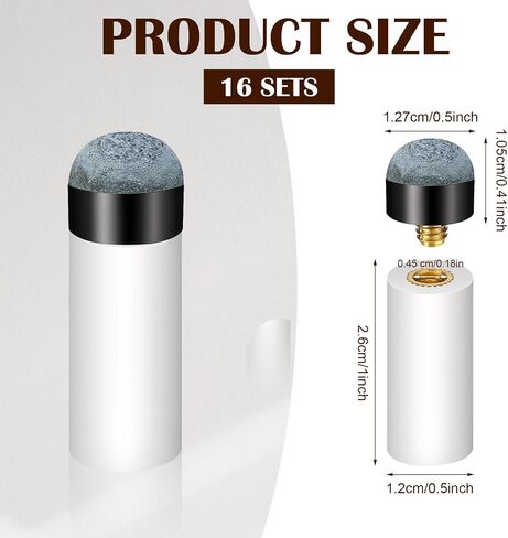 16 Sets Pool Cue Tips Replacement Kit, Screw on Billiard Pool Stick Tips with White Cue Stick Ferrules, 12mm (Blue) in Saudi Arabia