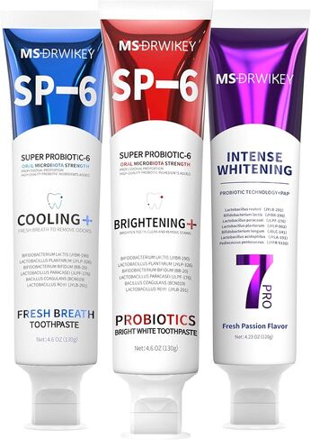 معجون الأسنان SP-6 ، التنفس الطازج التبريد ، وحزمة معجون أسنان تبييض 7-برو | 6 بروبيوتيك لصحة الفم ، خالية من الفلورايد ، آمنة للمينا ، التبييض العميق والنضارة in Kuwait