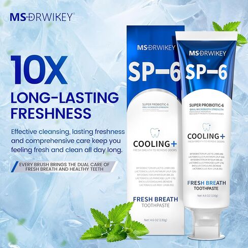 معجون الأسنان SP-6 ، التنفس الطازج التبريد ، وحزمة معجون أسنان تبييض 7-برو | 6 بروبيوتيك لصحة الفم ، خالية من الفلورايد ، آمنة للمينا ، التبييض العميق والنضارة in Kuwait