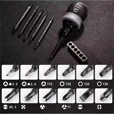 Ratchet Screwdriver Set Short Handle Cross Groove Drill Head Telescopic Detachable Steel Screw 1Pcs(Black) in Saudi Arabia