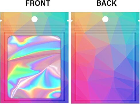 100 Pieces Resealable Bags with Clear Window, Holographic Gradient Packaging Bags Transparent Small Business Pouch Party Mylar Zip Bags Sample Bags (Multicolor, 3.5x4.7 Inch) in Saudi Arabia