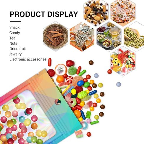 100 Pieces Resealable Bags with Clear Window, Holographic Gradient Packaging Bags Transparent Small Business Pouch Party Mylar Zip Bags Sample Bags (Multicolor, 3.5x4.7 Inch) in Saudi Arabia