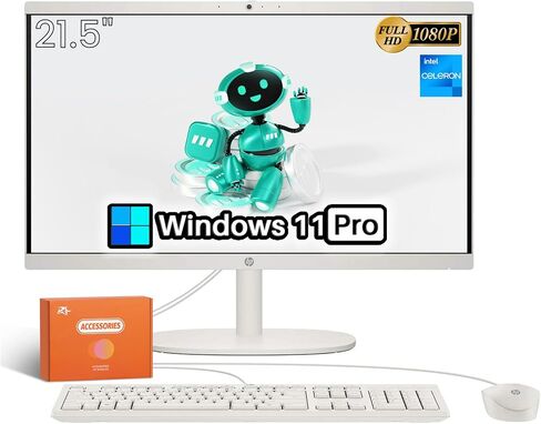 HP 21.45 '' All-in-One-One Desktop PC ، FHD Display ، Intel Celeron J4025 Processor ، Windows 11 Pro ، Microsoft Office Pro Lifetime ، 32GB RAM ، 1TB SSD ، Wi-Fi 6 ، Bluetooth ، W/Accessories in Kuwait