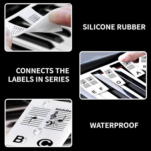 Removable Piano Key Stickers Note Labels for 88 Key Full Size, Silicone Reusable Piano Keyboard Stickers for Beginners Comes, No Need Sticker and Comes with Box (Classic Black in Saudi Arabia