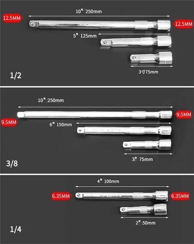 Socket Ratchet Wrench Extension Bar 50/75/100/125/150/250mm 1Pcs(3-8 10Inch-250MM) in Saudi Arabia