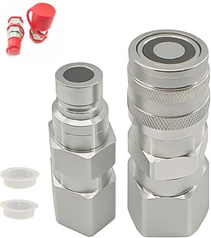 5/8" SAE - Flat Face Hydraulic Quick Connect Coupler Set for Skid Steer Loader, Heavy-Duty Carbon Steel Coupling Fittings with 1/2" Body and Dust Cap in Saudi Arabia