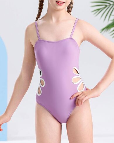 Century Star Girls Swimsuit بدلة الاستحمام في سن المراهقة قطعة واحدة من السباحة الأشرطة القابلة للتعديل قطعت ملابس السباحة الجافة السريعة الساخنة الوردي 12-13 سنة in Saudi Arabia