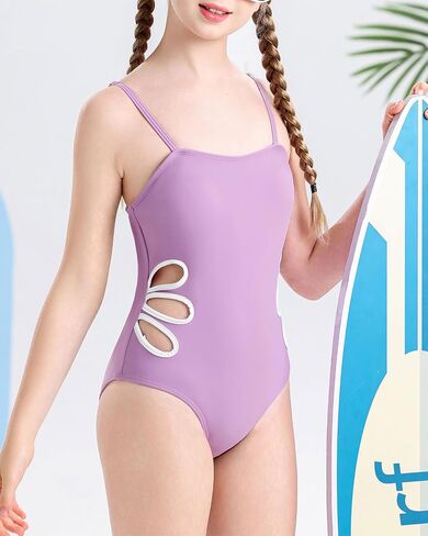 Century Star Girls Swimsuit بدلة الاستحمام في سن المراهقة قطعة واحدة من السباحة الأشرطة القابلة للتعديل قطعت ملابس السباحة الجافة السريعة الساخنة الوردي 12-13 سنة in Saudi Arabia