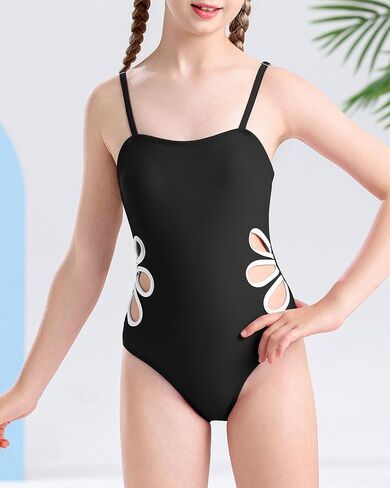 Century Star Girls Swimsuit Bathing Suit Teen One Piece Swimsuits Adjustable Straps Cut Out Quick Dry Swimwear Hot Pink 12-13 Years in Saudi Arabia
