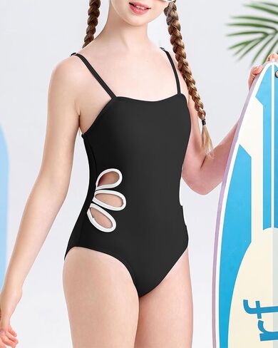 Century Star Girls Swimsuit Bathing Suit Teen One Piece Swimsuits Adjustable Straps Cut Out Quick Dry Swimwear Hot Pink 12-13 Years in Saudi Arabia