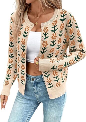 Sidefeel Women's Open Front Cardigan Sweaters Long Sleeve Button Down Floral Sweater in Saudi Arabia