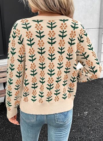 Sidefeel Women's Open Front Cardigan Sweaters Long Sleeve Button Down Floral Sweater in Saudi Arabia
