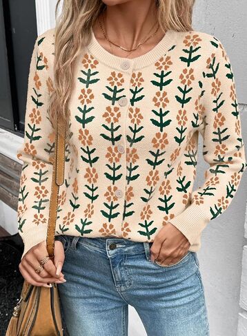 Sidefeel Women's Open Front Cardigan Sweaters Long Sleeve Button Down Floral Sweater in Saudi Arabia