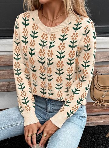 Sidefeel Women's Open Front Cardigan Sweaters Long Sleeve Button Down Floral Sweater in Saudi Arabia