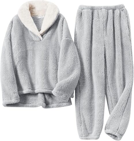 Gihuo Women' s Fluffy Pajamas Set Fleece Pullover Pants Loose Plush Sleepwear 2 Piece Pjs Set Warm Loungewear Fuzzy in Saudi Arabia