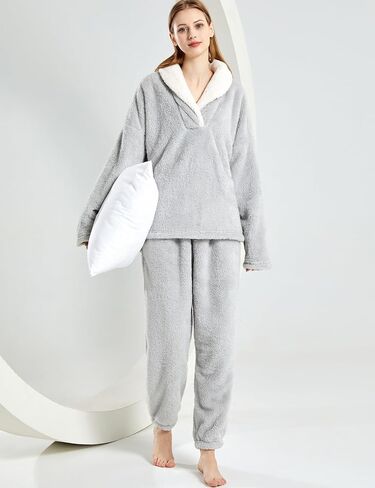 Gihuo Women' s Fluffy Pajamas Set Fleece Pullover Pants Loose Plush Sleepwear 2 Piece Pjs Set Warm Loungewear Fuzzy in Saudi Arabia