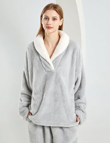 Gihuo Women' s Fluffy Pajamas Set Fleece Pullover Pants Loose Plush Sleepwear 2 Piece Pjs Set Warm Loungewear Fuzzy in Saudi Arabia