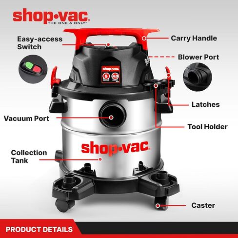 SHOP-VAC 5430162 فراغ رطب/جاف ، 5 جالون ، 4 ذروة HP ، 1-1/4 بوصة خرطوم × 7 أقدام ، حبل 6 أقدام ، مثالي لموقع العمل ، المرآب ، ورشة العمل والمنزل in Saudi Arabia