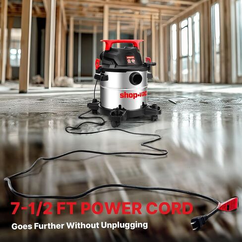 SHOP-VAC 5430162 فراغ رطب/جاف ، 5 جالون ، 4 ذروة HP ، 1-1/4 بوصة خرطوم × 7 أقدام ، حبل 6 أقدام ، مثالي لموقع العمل ، المرآب ، ورشة العمل والمنزل in Saudi Arabia