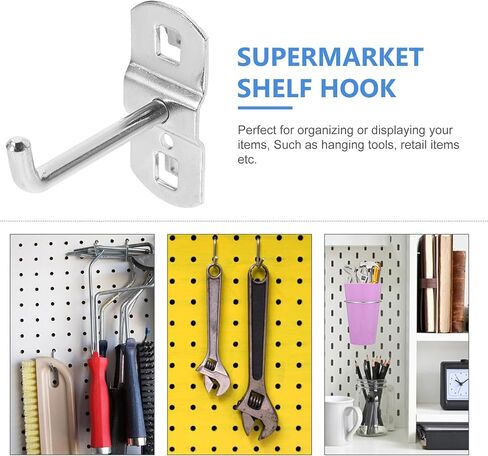 Garneck 12 Pcs Metal Square Peg Board Hooks - Heavy Duty Display Hooks for Supermarket Shelf Rack - Hanging L Style Screw Hook Pegboard Wall Organizer Tool Accessory in Saudi Arabia