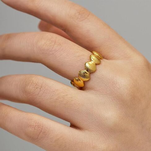 HUASAI Gold Seashell Starfish Shell Ring Dainty Beachy Statement Rings for Women Non Tarnish Summer Jewelry for Women Beach Accessories Vacation Party Summer Stuff in Saudi Arabia