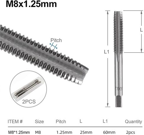Right Hand Tap Drill Hand Tools Screw Thread Metric Plug Taps Metal Threading Tool 2Pcs(2pcs M12x1.75) in Kuwait