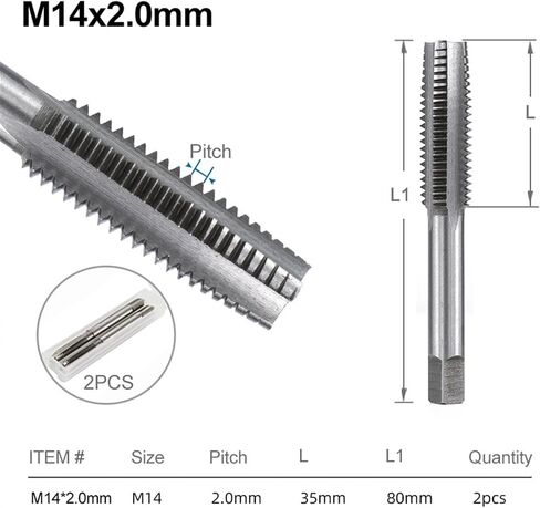 Right Hand Tap Drill Hand Tools Screw Thread Metric Plug Taps Metal Threading Tool 2Pcs(2pcs M12x1.75) in Kuwait