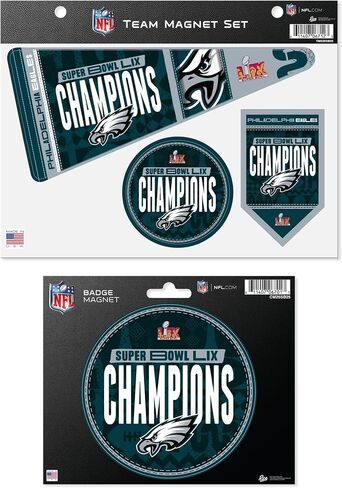 Rico Industries NFL Football Philadelphia Eagles 2025 Super Bowl Lix Champions Team Team Magnet 8.5 "× 11" ومغناطيس شارة in Saudi Arabia