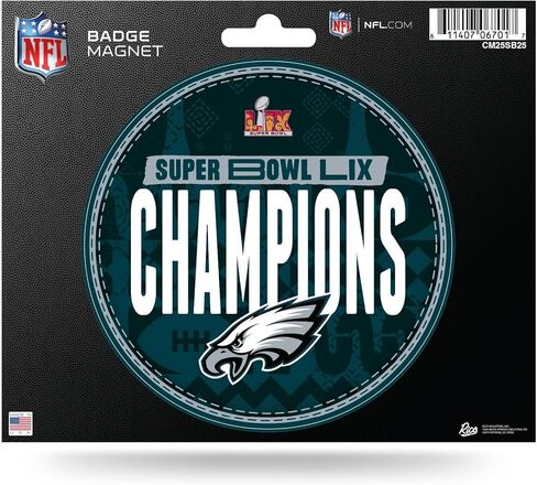 Rico Industries NFL Football Philadelphia Eagles 2025 Super Bowl Lix Champions Team Team Magnet 8.5 "× 11" ومغناطيس شارة in Saudi Arabia