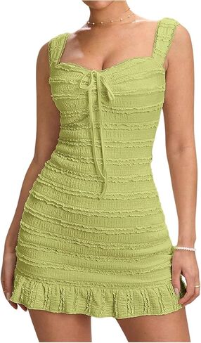 Floerns Women's Contrast Lace Ruffle Tank Dress Knot Front Bodycon Mini Dresses in Kuwait