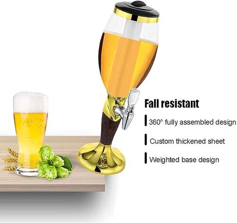 Drink dispenser, 3L Beer Column with Ice Cooling, Beer Tower with LED Light, Beer Dispenser, Drinks Dispenser with Tap, Drinking Column Ideal for Party, Bar And Home(Gold) in Saudi Arabia