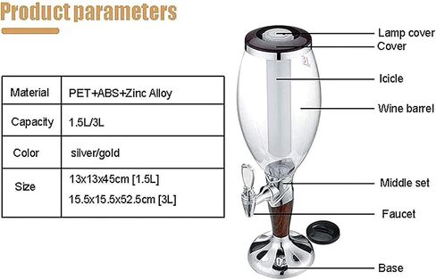 Drink dispenser, 3L Beer Column with Ice Cooling, Beer Tower with LED Light, Beer Dispenser, Drinks Dispenser with Tap, Drinking Column Ideal for Party, Bar And Home(Gold) in Saudi Arabia