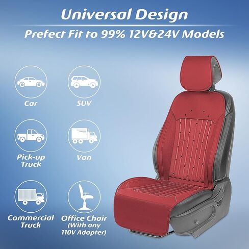 Paffenery 2025 تغطية مقعد سيارة التبريد المطورة مقعد أمامي ، وسادة مقعد السيارة 12V-24V-24V ، وغطاء مقعد مبرد لشاحنة سيارات سيارات شاحنة عالمية ، رمادية داكنة in Kuwait