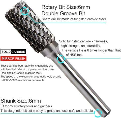 6mm Shank Carbide Double Cut Rotary Burrs Bit 10mm Diameter Rotary File for Rotary Tools Abrasive Tools 1Pcs(1pc F Type) in Saudi Arabia