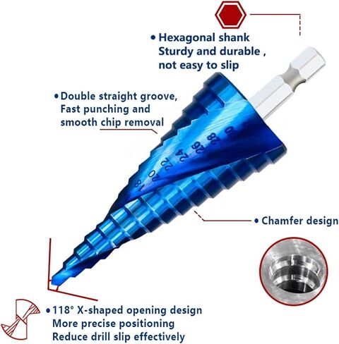 Step Drill Bit HSS 4-12 4-20 4-32mm Blue Coated Step Cone Drill Hex Shank Step Drill Bit 1Pcs(1pc 3-12) in Saudi Arabia