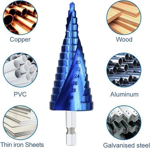 Step Drill Bit HSS 4-12 4-20 4-32mm Blue Coated Step Cone Drill Hex Shank Step Drill Bit 1Pcs(1pc 3-12) in Saudi Arabia
