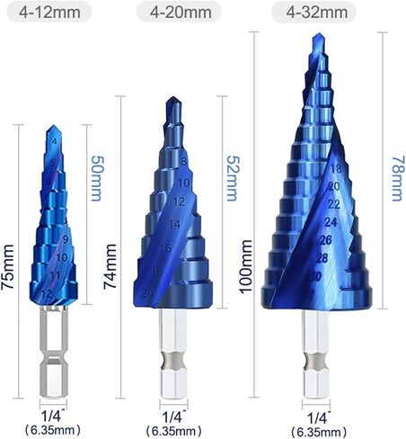 Step Drill Bit HSS 4-12 4-20 4-32mm Blue Coated Step Cone Drill Hex Shank Step Drill Bit 1Pcs(1pc 3-12) in Saudi Arabia