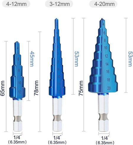 Step Drill Bit HSS 4-12 4-20 4-32mm Blue Coated Step Cone Drill Hex Shank Step Drill Bit 1Pcs(1pc 3-12) in Saudi Arabia