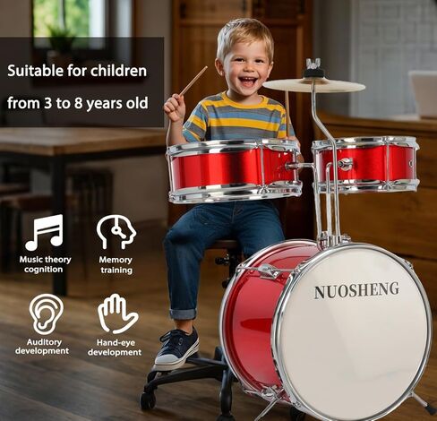 مجموعة أسطوانة الأطفال من 3 قطع للمبتدئين ، مجموعة طبل 13 بوصة مع عرش قابل للتعديل ، الصنج ، دواسة وطبلة ، مجموعة طبل صغار مع طبل باس توم ، الأحمر in Kuwait