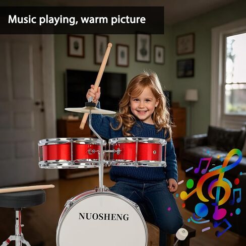 مجموعة أسطوانة الأطفال من 3 قطع للمبتدئين ، مجموعة طبل 13 بوصة مع عرش قابل للتعديل ، الصنج ، دواسة وطبلة ، مجموعة طبل صغار مع طبل باس توم ، الأحمر in Kuwait