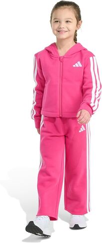 Adidas Girls 2 قطعة كاملة من Zip 3-Stripe Fleece Jacket و Wide Leg Pant in Saudi Arabia