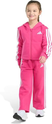 Adidas Girls 2 قطعة كاملة من Zip 3-Stripe Fleece Jacket و Wide Leg Pant in Saudi Arabia