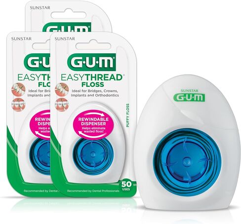 GUM EasyThread Threader Floss - Expanding Dental Floss for Braces, Bridges, and Implants - Built in Rigid Floss Threaders (50 Uses) in Saudi Arabia