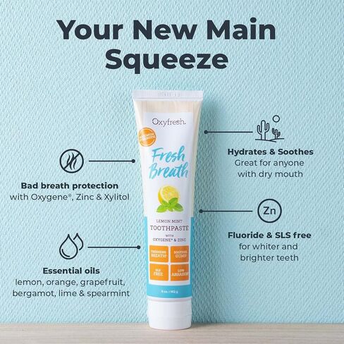 Oxyfresh Premium Lemon Mint Fresh Breath Toothpaste to Help Fight Bad Breath, Anti Plaque & Tartar Control - Low Abrasion Gel, SLS & Fluoride Free Toothpaste with Essential Oils, 5oz in Kuwait