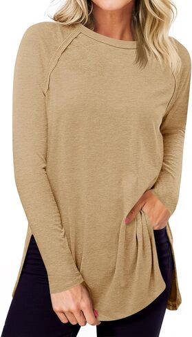 جرس Cicy Womens Long Sleeve Tunic Tups Side Side Crew Neck Eversize Terts Fall Fall Dis Croos in Saudi Arabia