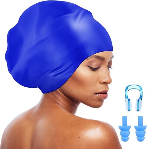 Coume Extra Swim Cap for Straids و Dreadlocks مقاوم للماء أغطية السباحة للنساء للنساء الشعر الطويل مع قابس الأذن ومقطع الأنف المناسب للنساء الرجال ينسجون ضفائر الضفائر in Saudi Arabia