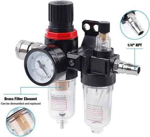AFC2000 G1/4 Air Compressor Oil/Water Separator Air Filter for Pressure Reducing Valve Regulator with Extra Filter Cartridge(Set A-AFC2000) in Saudi Arabia